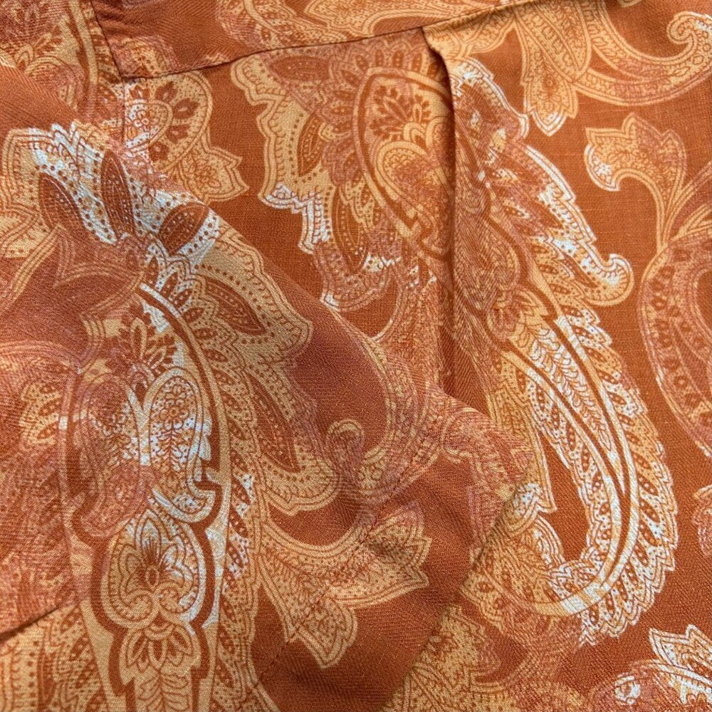 Tasso Elba Island Mens Orange Paisley Button-Down Shirt 75% Silk 25% Linen Short - Picture 11 of 16